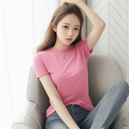 尚濤短袖t恤女螺紋2025夏季新款韓版女裝顯瘦薄款修身體恤 粉色 XL建議115-130斤