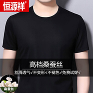 恒源祥（HYX）父親節(jié)禮物短袖t恤男2025年夏季桑蠶絲圓領(lǐng)半截袖中年純色體恤 黑色 XL (175)