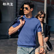 布先生明星同款可機(jī)洗毛T羊毛短袖毛衣男士針織打底衫 【圓·領(lǐng)】牛仔藍(lán) XL (180)