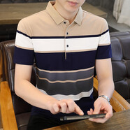 VACK夏季POLO男裝翻領(lǐng)短袖T恤男士夏天男生半袖休閑上衣服男潮流t恤男 中杏色 XL (125-140斤)