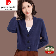 皮爾卡丹女裝短款高腰外套毛衣女秋裝2022新款外搭小款羊毛針織開(kāi)衫春秋優(yōu) 皮爾卡丹藏青 皮爾卡丹3XL
