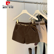 皮爾卡丹（pierre cardin）咖啡色燈芯絨短褲女秋冬2025新款高腰百搭辣妹通勤顯瘦休閑熱褲子 咖啡色【單褲子】 M