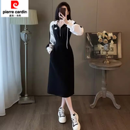 皮爾卡丹（pierre cardin）大尺碼時尚連帽連衣裙女春秋季新款遮肉胖M妹收腰赫本風衛(wèi)衣裙潮 黑色薄款 M 建議80斤-100斤