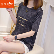 紅蜻蜓 短袖t恤女2025年春夏季新款韓版T恤時(shí)尚女裝顯瘦打底上衣衫ins潮 黑色 均碼 （適合80-130斤）