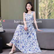 KAMUSEN無(wú)袖大m碼媽m媽裝連衣裙2025夏新款女中長(zhǎng)款棉綢顯瘦吊帶背心裙年 13# 3XL 【建議135-150斤】