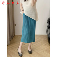 RLAS三宅風(fēng)褶皺半身裙2025新款綠色百褶裙女開(kāi)叉彈力小個(gè)子高腰顯瘦裙 湖藍色不開(kāi)叉(有口袋) 均碼