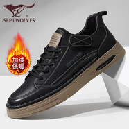 七匹狼男鞋休閑鞋男真皮男士休閑皮鞋時(shí)尚休閑運動(dòng)鞋板鞋戶(hù)外防滑工裝鞋 黑色（加絨款） 39