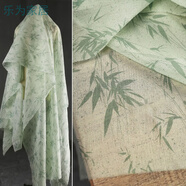 俏蕊竹葉綠色半透紗布料 植物圖案創(chuàng)意印染國(guó)風(fēng)裙開衫服裝設(shè)計(jì)師面料 新梢竹 半米價(jià)(多拍連著的)