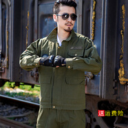 安富利工作服套裝男春秋耐磨勞保服電焊工作訓(xùn)服多口袋工程服全棉戶外 軍綠色套裝 175