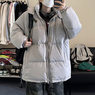 NEW OR MODE冬季新款大碼羽絨服男女潮流情侶外套韓版工裝毛領(lǐng)加厚寬松上衣服 DSA007-Y5849淺灰色 4XL