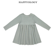 happyology英國女童連衣裙柔軟小女孩棉親膚純色有彈性長(cháng)袖連衣裙 灰豆綠 92 (92cm)
