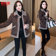 麗依歆加絨加厚短外套女2025冬季新款氣質(zhì)小個子時尚保暖大毛領(lǐng)派克服 粗花咖色 3XL (110-120斤)