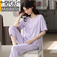 莫代爾睡衣女夏季裝短袖短褲中褲莫代爾薄款女裝夏天韓版家居服兩件套裝 2003淡紫 XL 【建議120-140斤】