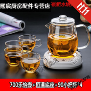 憐伊塵加厚耐熱玻璃花茶壺家用恒溫小號透明水壺內(nèi)膽過濾茶具杯子 700樂怡壺+恒溫器+小把杯*4