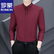 羅蒙（ROMON）純色休閑襯衫男長袖秋季修身免燙黑襯衣正裝棉質(zhì)白襯衫外套中青年 829紅色 【微彈抗皺】 薄款 M 參考90-110斤左右