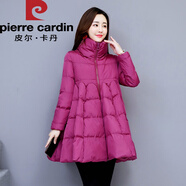皮爾卡丹冬季時(shí)尚棉衣女 2024新款a字斗篷羽絨棉服中長(cháng)款大擺加厚棉襖外套 玫紅色 S 85-100斤