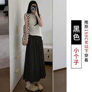 落依蝶a字長(cháng)裙山本裙女2025春夏新款高腰中長(cháng)款傘裙慵懶風(fēng)百褶半身裙子 黑色（小個(gè)子） M （96-110斤）