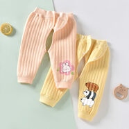 繽麗貓【2件裝】寶寶三層夾棉保暖褲嬰兒純棉開(kāi)襠秋褲兒童無(wú)骨打底褲 保暖褲【橘粉+黃色】 73
