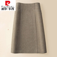 皮爾卡丹（pierre cardin）羊毛呢半身裙秋冬新款中長(zhǎng)款顯瘦百搭a字寬松人字紋直筒裙子針織 卡其色 XL