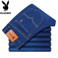 花花公子（PLAYBOY）牛仔褲男夏季新款休閑褲子修身彈力直筒修身長褲男士褲子休閑褲 8009深藍色 32 /2尺5