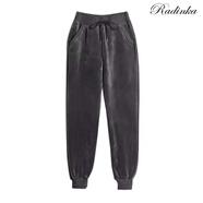 Radinka 2025秋冬新款男金絲絨休閑褲加厚雙面絨運動(dòng)褲小腳束腳哈倫褲DPY 灰色褲08【春秋款】 XL 120-135斤