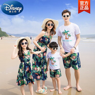 迪士尼（Disney）三亞旅游沙灘親子裝夏裝波西米亞母女連衣裙長(zhǎng)裙一家三口四口套裝 紅色花朵樹枝款 200 爸爸5XL碼