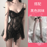 做你的貓情緒純欲性感內衣情器卻制服睡衣女套裝絲襪情調暴露女裝 黑色+黑網(wǎng)襪 均碼