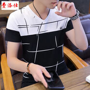 費(fèi)洛仕短袖男v領(lǐng)t恤個(gè)性潮夏裝男士上衣純色棉線體恤夏季新款半袖上衣服 QS309黑色 XL (135斤以下)