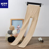 米寶兒（MIPP）女童褲襪春秋厚白色棉舞蹈連褲襪寶寶中厚薄絨加厚連腳兒童打底褲 粉膚 -細條紋【適合20℃左右】- 1條 均碼 身高85-100cm體重13-16kg