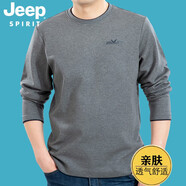 JEEP SPIRIT吉普休閑長(zhǎng)袖t恤男圓領(lǐng)商務(wù)簡(jiǎn)約打底體恤衫簡(jiǎn)約男裝上衣ts0001 灰色 M碼