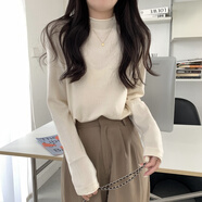 漫佩春秋半高領(lǐng)針織打底衫女設(shè)計(jì)感毛衣內(nèi)搭寬松百搭純色簡(jiǎn)約上衣春天 杏色 S 建議80-95斤