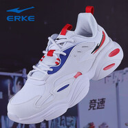 鴻星爾克（ERKE）跑步鞋男士紅星減震緩沖皮面防水慢跑鞋男休閑戶(hù)外老爹鞋子男 正白/冠藍 42