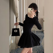 蕭遇（XIAOYU）2024年春秋季新款女士裝黑色a字公主蓬蓬裙內搭連衣裙小個子衣服 黑色 2XL 125-135斤