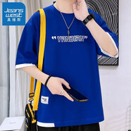 真維斯（Jeanswest）短袖t恤男士夏季薄款假兩件寬松半袖體恤2025新款圓領(lǐng)上衣服男YPY 6816克萊因藍 XL