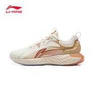 李寧（LI-NING）女鞋秋冬季防護云跑步鞋秋冬新款皮面跑鞋女款軟底減震運動(dòng)鞋女 米白色/杏仁卡其-1 35
