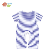 貝貝怡【官方發(fā)售】新生兒衣服嬰兒連體衣開(kāi)檔夏裝男女童寶寶爬服哈衣 藍(lán)白BB1259 6個(gè)月/身高66cm