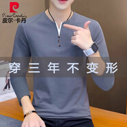 皮爾卡丹純棉長(cháng)袖男t恤男裝寬松上衣休閑體恤中國風(fēng)潮流圓領(lǐng)大碼V領(lǐng)打底衫 深灰色T126款 3XL 滿(mǎn)意度回頭率高