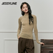 Jessy line杰茜萊純色百搭顯瘦套頭針織衫女秋冬新款打底毛衣 商場同款 淺咖色 均碼
