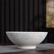 黛芷芙藍邊碗面碗斗笠碗米飯碗 可logo藍邊碗 中式戈三大菜碗 6yingcun淺色藍三戈碗單個(gè)