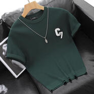 CEENIU半袖秋冬款男士T恤短袖毛衫新款潮牌毛衣修身時(shí)尚英倫風(fēng)厚款打底 墨綠色331 （秋冬） 厚款 L 110-125斤