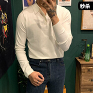 秋季純色男式翻領(lǐng)針織毛衣韓國(guó)簡(jiǎn)約彈力修身打底popo衫長(zhǎng)袖百搭潮P 白色 #翻領(lǐng)毛衣 M (85-105斤)