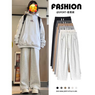 燦圖美式潮流直筒運動休閑褲女春秋季新款小個子高腰寬松闊腿衛(wèi)褲子女 白灰色 M