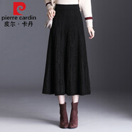 皮爾卡丹（pierre cardin）咖色半身裙新款女秋冬顯瘦冬天配針織毛線裙春秋季2023大擺裙時(shí)尚 黑色 均碼