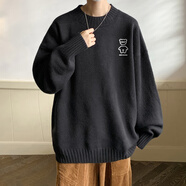 OEMG  半高領毛衣男春秋冬季加絨加厚套頭線衣潮牌寬松打底針織衫外套 DMY343黑色 2XL 【建議150-165斤】