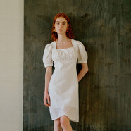 太平鳥(niǎo)夏季法式短連衣裙方領(lǐng)優(yōu)雅氣質(zhì)顯瘦中長(cháng)裙 白色 S