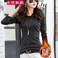 衣領(lǐng)飄飄衣服女裝蕾絲衫純色打底衫內(nèi)搭長(zhǎng)袖加絨t恤秋冬季加厚網(wǎng)紗上衣 黑色加絨 S(80-95斤)
