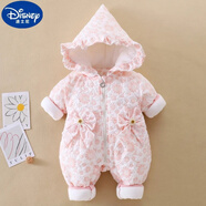 迪士尼嬰兒衣服秋冬新款加厚外出棉服女寶寶嬰幼兒外穿新生兒連體衣冬裝 太陽(yáng)花粉色加厚款 73碼12-15斤