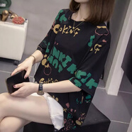 Lauaird 胖mm大碼短袖T恤女寬松200斤遮肚胖妹妹夏裝2023新款體恤95棉上 黑色 3XL【165-180斤左右】