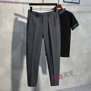 魯賓克休閑小西褲男春夏季韓版潮流大碼修身直筒九分褲男休閑西裝褲 深灰色 31