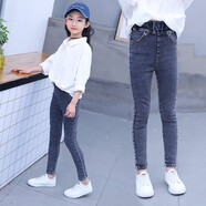 奧米鼠女童春秋裝小腳褲牛仔褲10歲春款7修身8彈力魔術(shù)褲洋氣鉛筆褲外穿 黑色 140